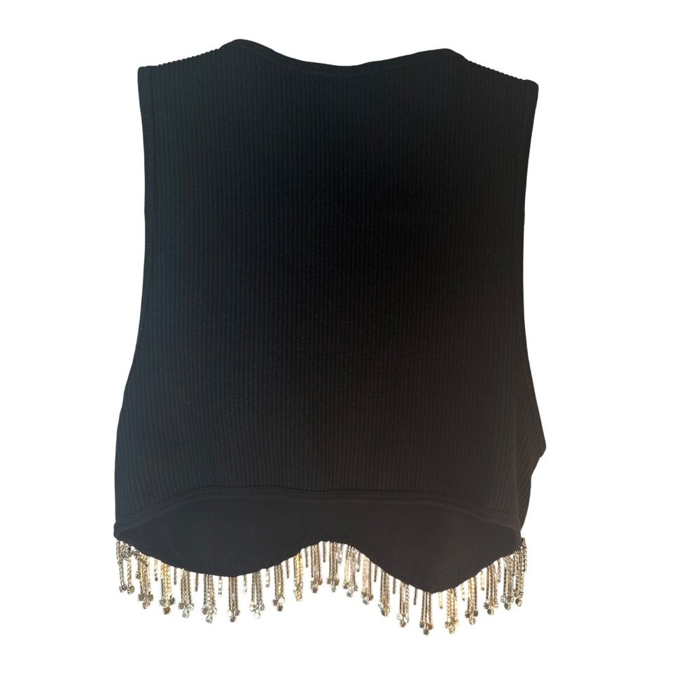 2/$30 ZARA Ribbed XS-S  Black Tank Top With Rhinestone Fringe Hem - Picture 4 of 11